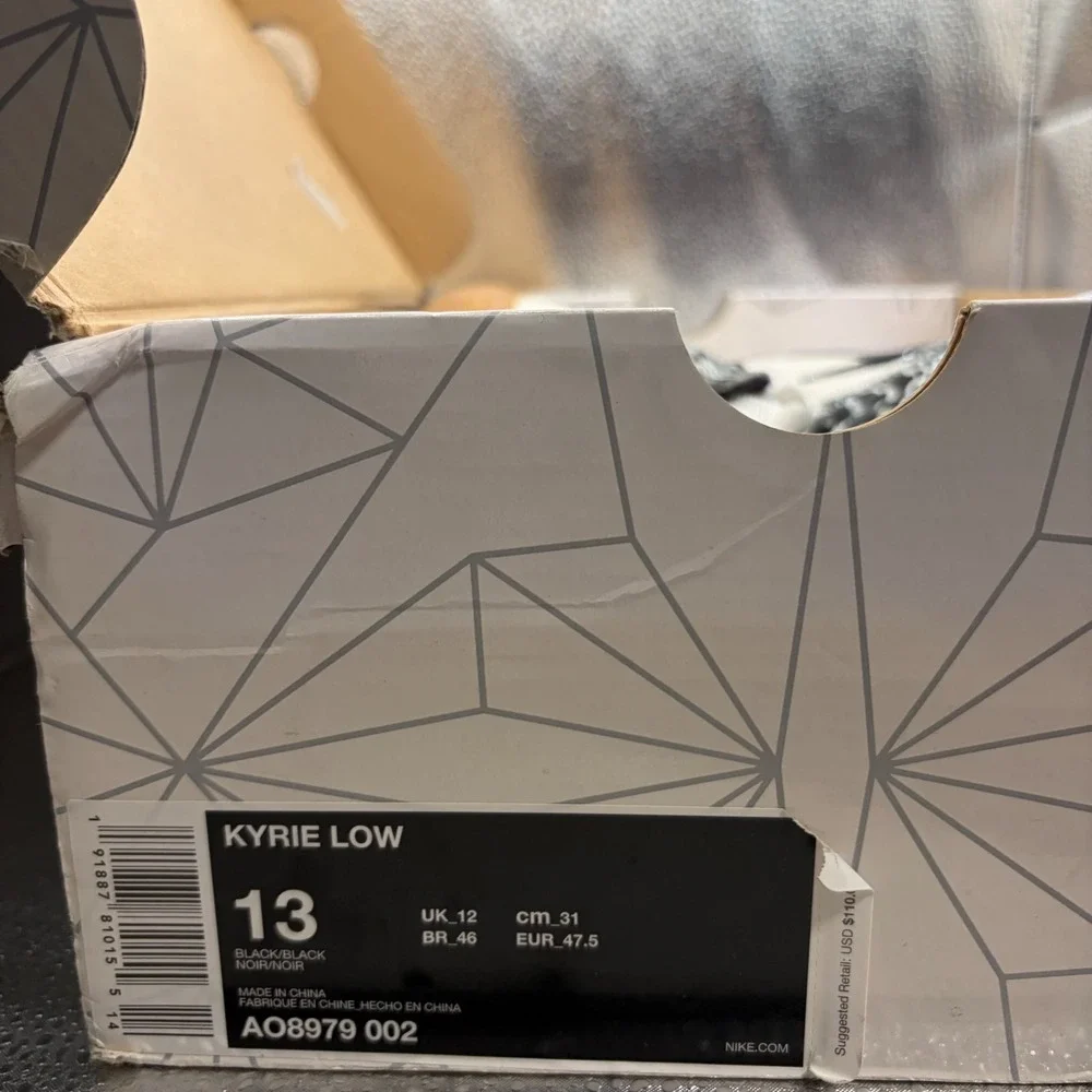 Size 13 Nike Kyrie Low 1 White/Black Mens Lace Up Athletic Sneaker A08979-100